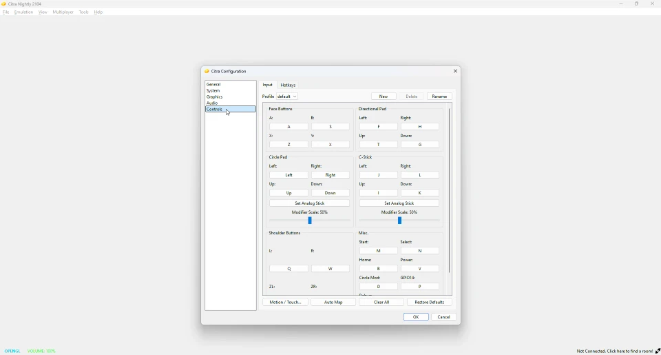 Citra controls settings showing the full button mapping