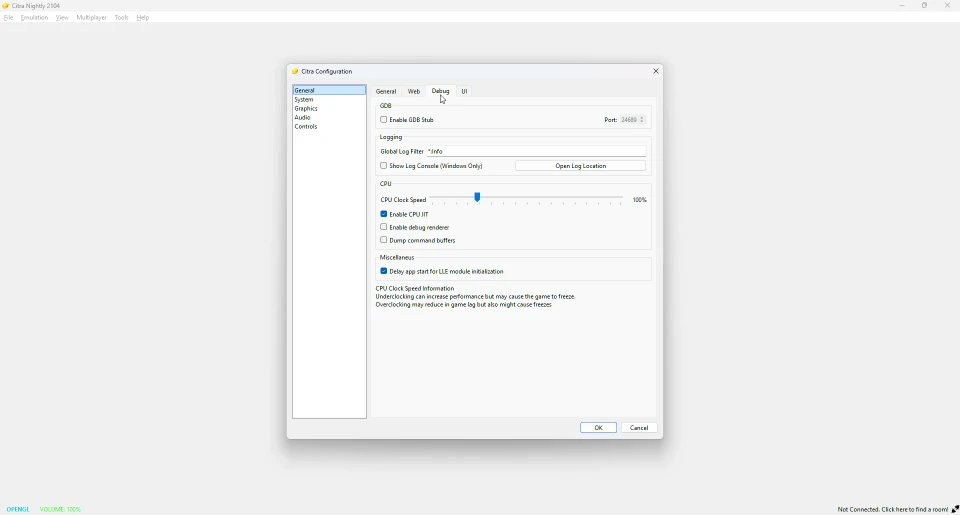 Citra CPU clock speed and JIT settings