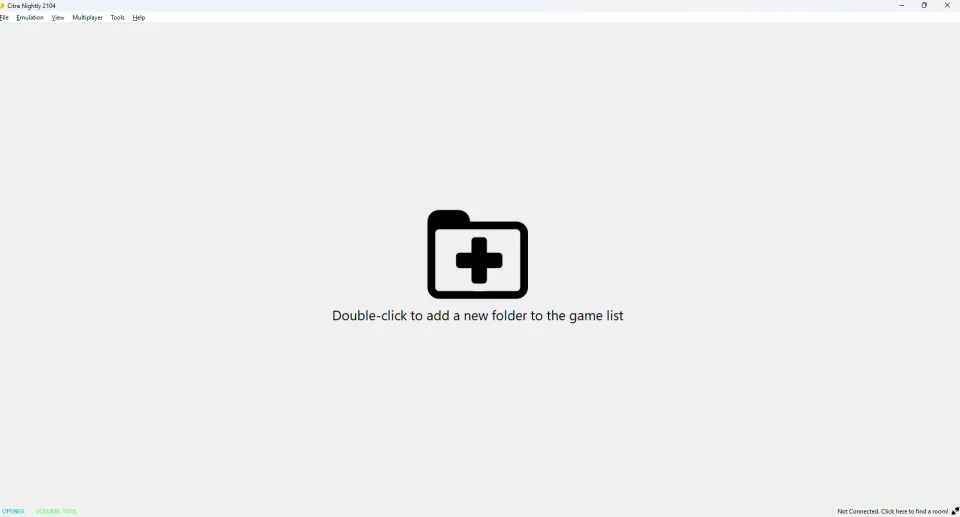 Citra main window with an empty game list
