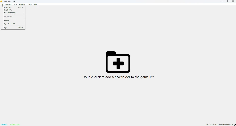 Citra File menu with Load File and Install CIA